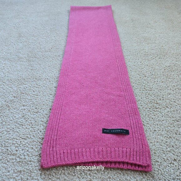Pur Cashmere Pink Knit Scarf With Ribbed Border - Picture 6 of 12